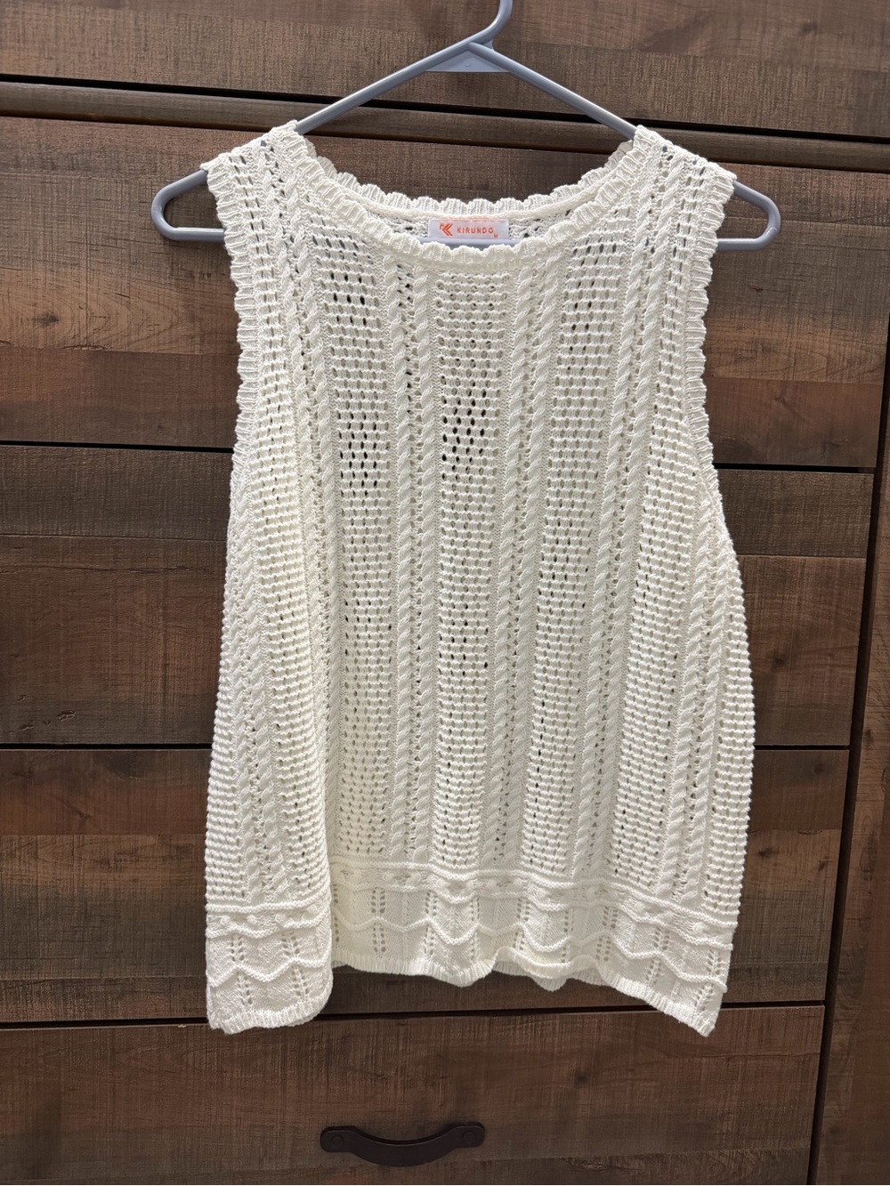 Cream Crochet Knit Sleeveless Top